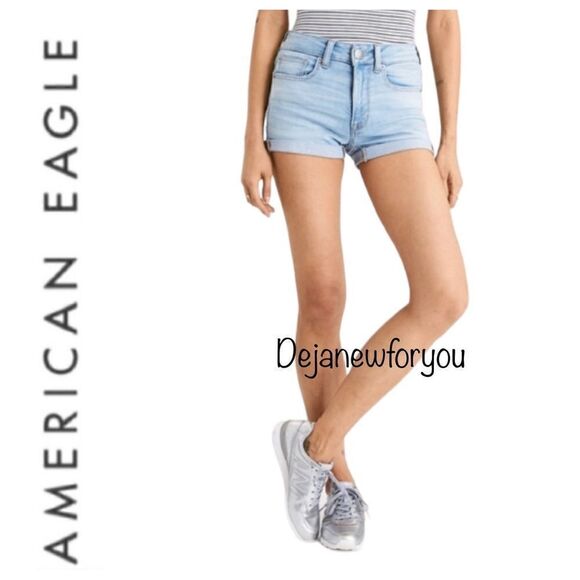 American Eagle Outfitters Pants - AEO Ne(x)t Level Stretch High Rise Shorty Shorts Light Wash Size 10 W30